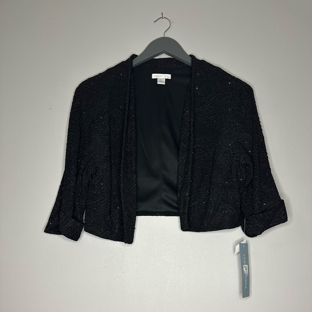 London Times bolero style open front cropped shimmer evening jacket Size L